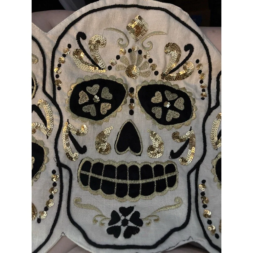 DESIGNER Christian LaCroix Halloween Dia De Los Muertos Skull Table Runner #159